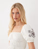 Miss Selfridge puff sleeve milkmaid mini dress with embroidery
