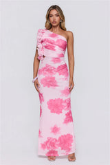 Dream Petals One Shoulder Maxi Dress Pink