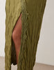 crinkle lace trim maxi dress in khaki green