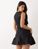 linen blend vest mini dress with poplin skirt in black