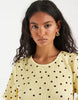 PIECES textured jersey maxi dress in yellow and brown polka dot print