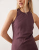 linen blend racer neck midaxi sundress with godets in plum