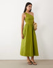 one shoulder midaxi dress with hardware trim in olive green