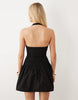scoop halter mini dress with cotton poplin skirt in black