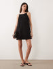 gathered detail square neck mini jersey sundress in black