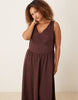 Curve waisted v neck maxi dress with seaming details in chocolate