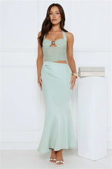 Celeste Shine Mesh Maxi Dress Sage