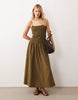 crinkle maxi sundress with shirred dropped waist in olive