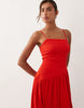 crinkle cami tie back midi dress with asymmetric waist in red