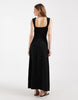 square neck seam detailing midi dress in black