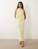 TFNC slinky high neck halter detail backless maxi dress in lemon