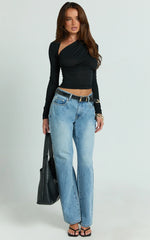Hillary Top - Asymmetric Ruched Side Jersey Top in Black
