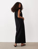 shoulder pad T-shirt midi dress in black