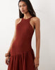 racer back maxi dress with asymmetrical waist detail in dark rust