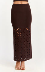 Sabrina Maxi Skirt - Laser Cut Knit Skirt in Chocolate