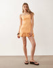 cotton sateen bandeau mini sundress with ruffle hem in orange spritz
