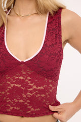 Motel Lihat Top Lace Burgundy With Pink Bind