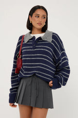 Luck & Trouble Waist Cord Tie Pleated Skirt Grey