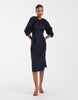 & Other Stories volume cinch sleeve midi dress in dark navy