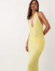mesh halter maxi dress with draped sash detail in lemon