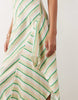 satin racer midi dress with side ruffle detail in multi stripes