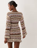 Kiwi & Co Walking On Sunshine crochet flare sleeve mini beach dress in chocolate & pastel stripe