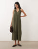 one shoulder textured midi sundress in khaki