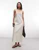 COLLUSION square neck frill detail midi dress in oatmeal