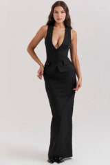 black sleeveless tuxedo top