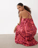 VILA cami maxi dress with crossed straps in red tropical print