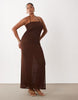 Curve sheer mesh bandeau maxi dress in chocolate
