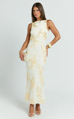 Freya Midi Dress - Boat Neck Backless Dress in Yellow