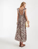Vero Moda ruffle shoulder V-neck maxi dress in chocolate zebra print
