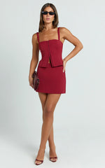 Mikey Top - Straight Neck Hook and Eye Corset Top in Red