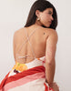 deep cowl asymmetric open back maxi dress in scarf print