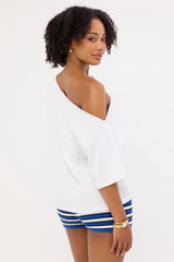 Perfect Stranger Dawn Crochet Mini Shorts Blue Stripe