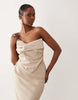 draped bodice structured bandeau midi dress