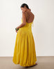 Petite satin bias shift dress with bubble hem in yellow