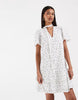 Vero moda poplin tie waist lace trim ruffle hem mini dress in white and blue floral