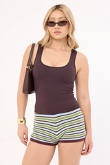 Perfect Stranger Dawn Crochet Mini Shorts Green/Blue Stripe