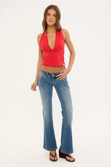 Worship Plunge Halter Top Lucky Red