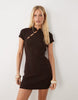Miss Selfridge knit dress with mandarin collar in chocolate
