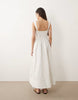ruched bodice maxi sundress with full skirt and multi stitched hem in white