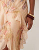 bias cut maxi dress with ruffles and high-low in floral print