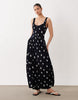 crinkle button up midi dress in mono ditsy floral print