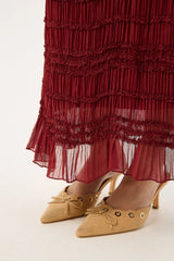 Luck & Trouble Marisole Gathered Maxi Skirt Burgundy