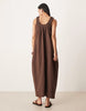 poplin ruched scoop neck and back maxi sundress in chocolate