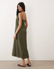 one shoulder textured midi sundress in khaki