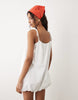 poplin puff mini sundress with tie straps in white