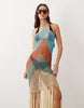 Kaiia exclusive premium halterneck crochet tassel hem maxi dress in multi
